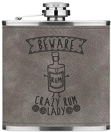 Attention Crazy Rum Lady 6oz Cuir PU Hip Flasque Gris Luxe