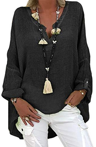 Onsoyours Mujer Camisetas Holgada Cardigan Manga Larga Suelta Blusa Jersey Pullover Casual Tops D Negro 46
