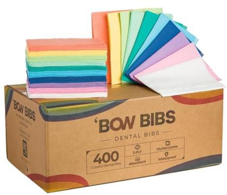 Disposable Dental Bibs 13x18 Waterproof – 400 Pack, 3-Ply Leak Resistant Rainbow Bibs | Medical Grade, Sealed Packaging