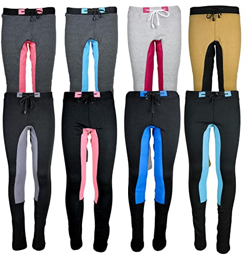 MS-Trachten Leni Reit - Leggings da equitazione per bambini, Nero con finiture grigie, 134-140 cm
