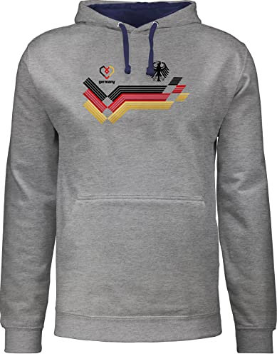 Pullover Herren Frauen Hoodie Kontrast zweifarbig - Fußball EM WM - Deutschland Germany Adler Schwarz Rot Gold - XXL - Grau meliert/Navy Blau - fanartikel 2024 soccer hoodies europameisterschaft