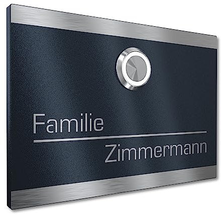 Klingelschild aus V2A Edelstahl mit Gravur von Graviers Design – Pulverbeschichtet in RAL 7016 – LED Klingeltaster – Türklingel – Made in Germany