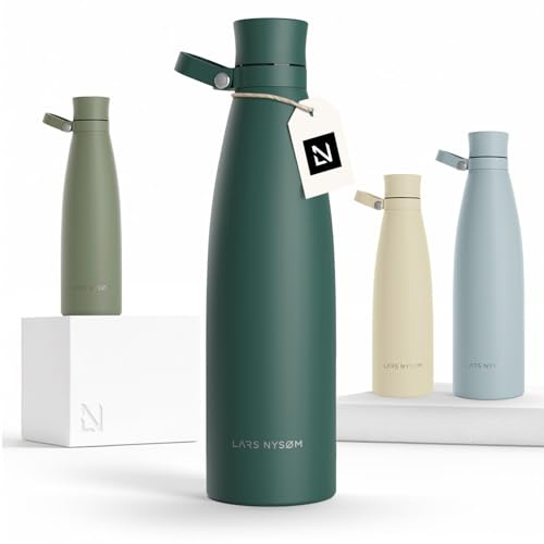 LARS NYSØM Stainless Steel Insulated Water Bottle 750ml, 1L | Insulated Thermo Flask for Hot and Cold Beverages | Leakproof Drinking Bottle (Pine Green, 1000ml)