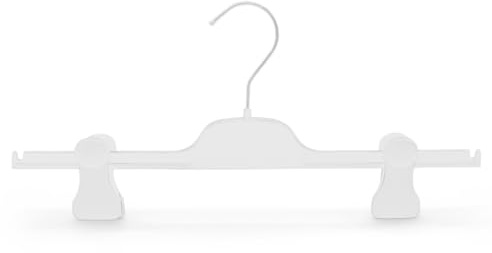 Kiroplast 15 Kleiderbügel für Hosen Platzsparend Kunststoff Clips Frauen Kleiderbügel Hosenbügel Rockbügel 36cm (Glänzend Weiß - Silberner Haken)