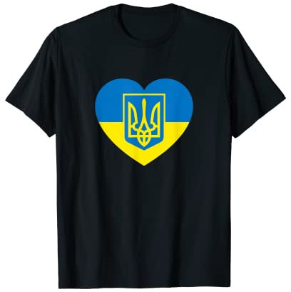 UKRAINE COAT OF ARMS IN HEART FLAG Solidarity Pro Ukrainian T-Shirt