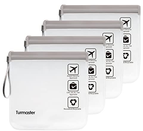 4 Packen Flughafen zugelassener durchsichtiger Kulturbeutel, auslaufsichere Flughafensicherheit zugelassene Flüssigkeitsbeutel 20 x 20cm, wasserdichte Reisekulturbeutel, Grau mit Griff