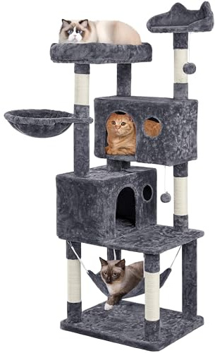 Yaheetech 163cm Cat Tree, Large Cat Tower with Condos Scratching Posts Perch Hammock, Pet Bed Furniture for Indoor Kittens, Kitty, Dark Gray