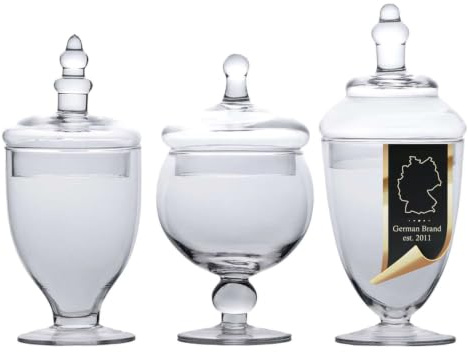INTIRILIFE Bonbongläser mit Deckel 3er Set, Vintage Vorratsgläser aus Glas 600/640/680 ml im Viktorianischen Stil, Bonbonniere Keksglas für Süßigkeiten Kekse Candy Bar Hochzeit Küche Deko