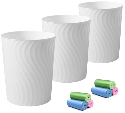 YGJT Papierkorb Mülleimer 3 Stück 7L, Kleiner Mülleimer mit Müllsack Weiß | Ideal für Büro Kinderzimmer Wohnzimmer Schreibtisch ohne Deckel, Rund Papierkorb aus Robustes Plastik, 24,9x20x16,5 CM