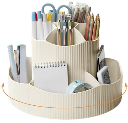 NUODWELL Moderner, funktionaler 360° drehbarer Stiftehalter, Schreibtisch-Organizer, 11 Fächer, Weiß