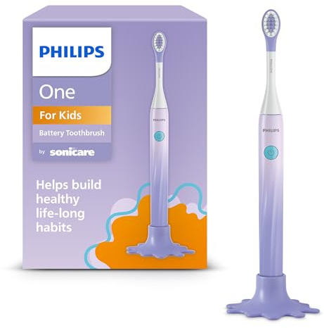 Philips Sonicare, Battery Toothbrush, for Kids Age 3+, with SmarTimer and QuadPacer for Thorough Clean, Lightweight and Colorful Handle, Quick Start Guide, Purple, Model HY1130/01