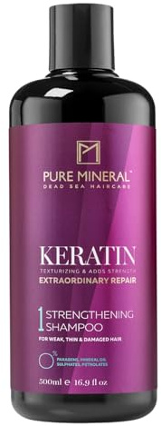 PURE MINERAL - Keratin-Shampoo für glatte und glänzende Haare - 500ml | Das Keratin-Shampoo reinigt fragiles oder geschädigtes Haar und hilft, es glatter und widerstandsfähiger zu machen.