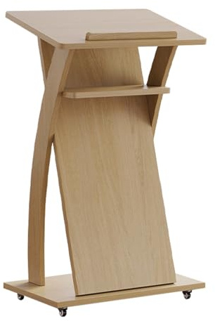 Holz Stehpult Rednerpult Mobil Stehtisch Rollbar Rollen Schublade, Compact Stehend Schreibtisch Für Lesung(Color:Log)