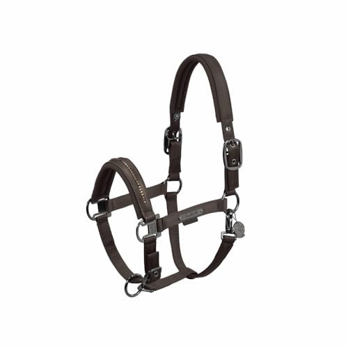 Eskadron Pferde Halfter Double Pin Glossy Crystal Teak Brown Platinum 2024, Größe:P2