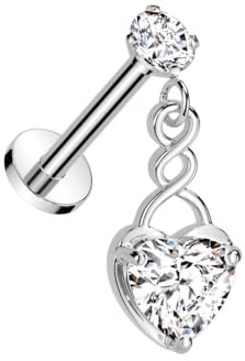 beyoutifulthings Lippen-Piercing Herz-Zirkonia Anhänger Silber Clear Piercing-s Stecker Chirurgenstahl Schraub-Verschluss Stab 8-mm