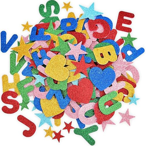 145 Stück 4,3 cm Moosgummi Buchstaben Glitter Schaumstoff Aufkleber Buchstaben Sticker Selbstklebend Buchstaben Aufkleber Klebebuchstaben Glitter Alphabet Sticker für Kinder DIY Handwerk (5 Farben)
