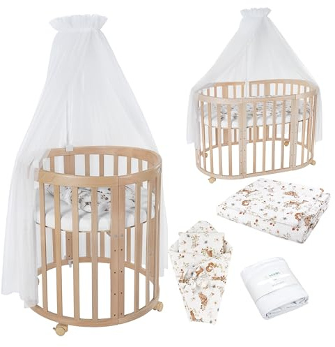Waldin Babysäng Oval 7i1, Madrass och Hjul, med Hylla, Natur