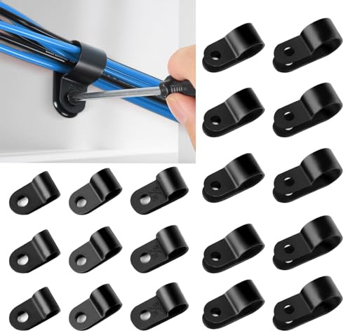 240 Pcs R Type Cable Clips, 5 Sizes P Clips,Cable Nylon Cable Clips Black Cord Holder Plastic Cable Organiser for Electrical Cable Wire Conduit Fixings Wire Clamps Cable Management.