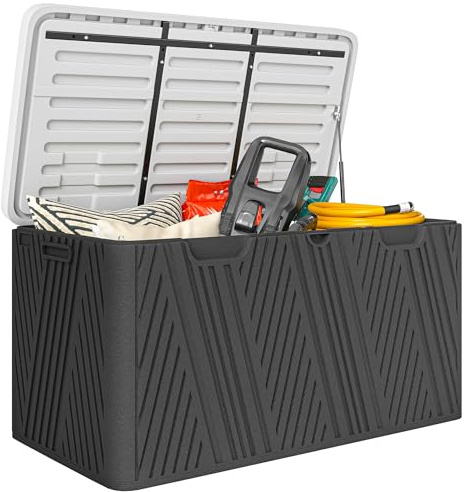 Outsunny 380L Garden Storage Box Outdoor Storage Box Waterproof with Lockable Lid and Moulded Handles, Double-Layer HDPE Deck Box, 115 x 60 x 60 cm