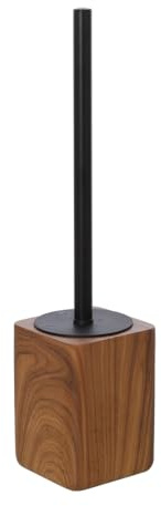 Porta Scopino Bagno In Poliresina Effetto Legno Della Linea Radici, L 9,5 x P 9,5 x H 40Cm, Con Scopettino WC Dotato Di Setole Nere Igieniche E Paraspruzzi