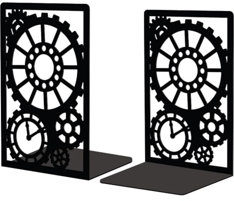 Peacoblue Buchstützen Metall,Steampunk Zahnrad Buchstütze Dekorativ | 1 Paar 5.3x4.3x7.9 schwere Gusseisen Buchhalter, Stabile Buchstopper für Bücherregal, Schreibtisch, Büro und Wohnraum