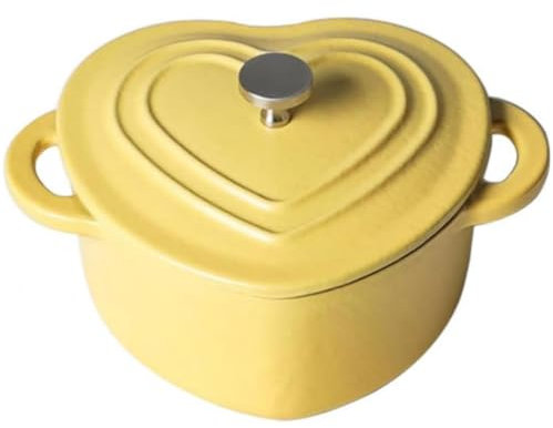 Enamel Cast Iron Dutch Oven, 500ML Heart-Shaped Dutch Oven Pot with Lid And Dual Handles, Works on All Stovetops Oven Safe To 500°F,Yellow