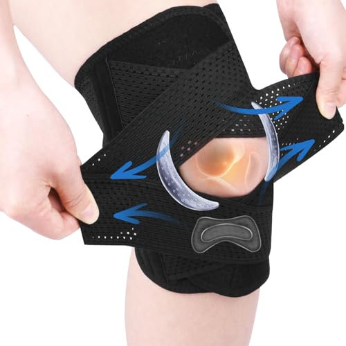 AOOWU Genouillère de Sport, Genouillère avec Stabilisateurs Latéraux et Coussinets en silicone, Réglable Genouillère Rotulienne et Ligamentaire, Rotule-Genouillère Sport pour les Douleurs au Genou