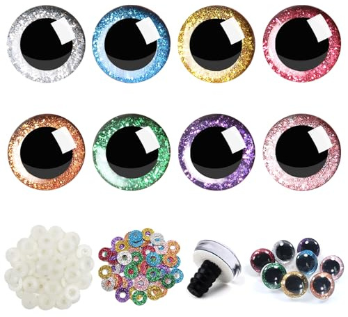 TOAOB 64 Stück Sicherheitsaugen für Häkeltiere 20 mm Glitzer Bunt