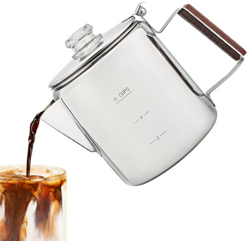 percoladora | Percolador de café de acero inoxidable, máquina portátil con diseño vintage compacto para campamento, playa, reuniones familiares y amigos