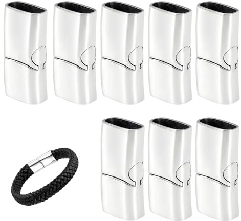 LERANXIN 8 Stück Magnetverschluss Armband, Zinklegierung Lederarmband Verschluss, Lochgröße 12 x 6 mm, Silber Rechteckige Armband Verschluss, für Armbänder, Lederbänder, Halsketten