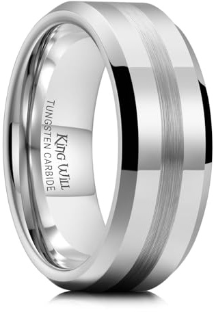 King Will Ehering 8 mm aus Wolframcarbid für Damen und Herren – Schwarz/Silber/Gold, mit mattem gebürstetem Mittelteil und polierter Oberfläche, Komfort-Fit, Partnerring/Versprechensring
