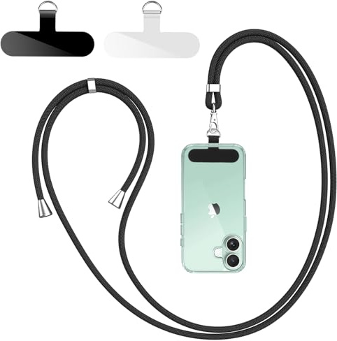 Wanme Cordon Telephone Portable avec 2 Patchs Noirs Durables, Universelle Cordon Telephone Compatibles avec Smartphone, Réglable et amovible