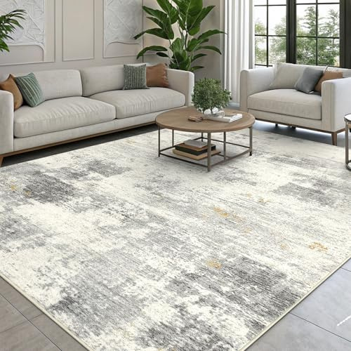 smiry Moderner Abstrakter Teppich Wohnzimmer 140x200cm, Waschbar Anti-Rutsch Kunstwolle Kurzflor Teppich für Schlafzimmer, Esszimmer, Büro, Beige