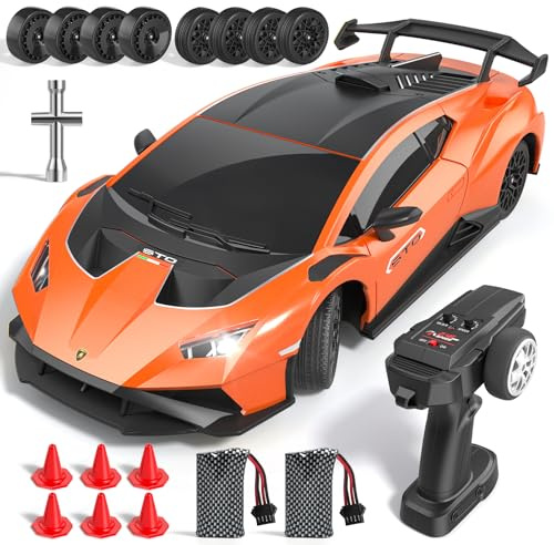 Lamborghini RC Drift Car, 1:18 4WD High Speed Remote Control Drift Cars with Full Proportional Throttle and LED Light, 35 KM/H RC Racing with Speed Adjustment, Boys Toy Gifts Age 6 7 8 9 10 11 12+