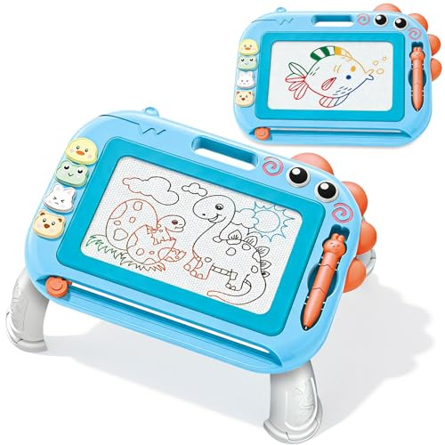 Dinosaures Ardoise Magique, Tableau Dessin Magnetique avec Pieds Ardoise de Gribouillage Effaçable Planche à Dessin Magnétique Tablette Dessins Enfant Jouet Éducatif pour Enfants Bleu