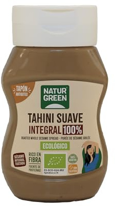 NaturGreen - Tahini Suave Integral Bio, 270 g, Tapón Antigoteo, Puré de Sésamo 100% Ecológico, Textura Cremosa, Rico en Fibra, Sin Gluten ni Azúcares, Fuente de Proteínas, Recetas Saludables