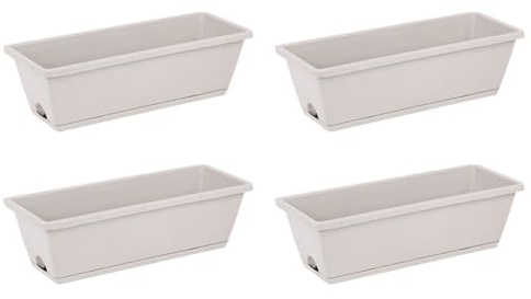 MoSundi 4 macetas rectangulares de plástico de 42 cm con agujeros de drenaje y bandejas para flores, verduras, suculentas, macetas de jardín para uso en interiores y exteriores, color gris sombra