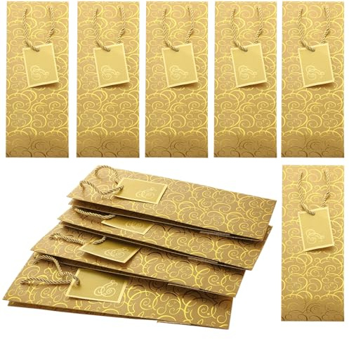 Warmhm 12 Stück Packung Weinflaschen Geschenktüten aus Papier mit Henkel Einfach zu Tragen 12 X 10 X 36cm Goldfarbene Edle Weintaschen für Weihnachten und Feierlichkeiten