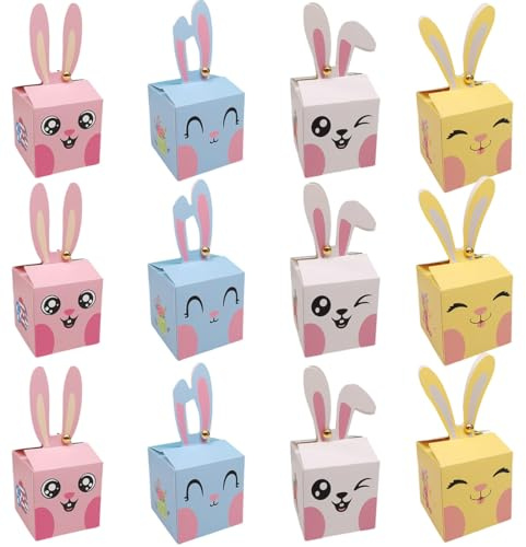 BAHME 12 Pezzi Scatole Regalo di Pasqua, Scatoline Pasquali Coniglietti, Carino Caramelle Biscotti Scatole Regalo, Piccole Fai da Te per Caramelle Ovetti Uova Pasqua Regalini Bambini