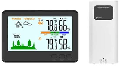 Station météo couleur sans fil Baromètre Grand écran LCD Thermomètre intérieur/extérieur Hygromètre Prévisions météo Capteur IP4(Black)