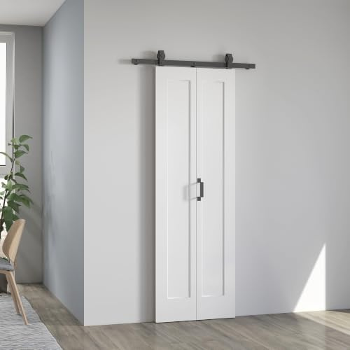 HOMCOM 70cm Modern Sliding Door Set Kit with Carbon Steel Rail - White | Opaque Home Decoration, DIY Office Style