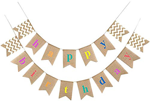 G2PLUS Happy Birthday Girlande Banner, 15.7 Fuß Geburtstag Wimpel Girlande, Vintage Hessischen Wimpelkette mit 17 STK Wimpeln für Geburtstag Party Dekoration
