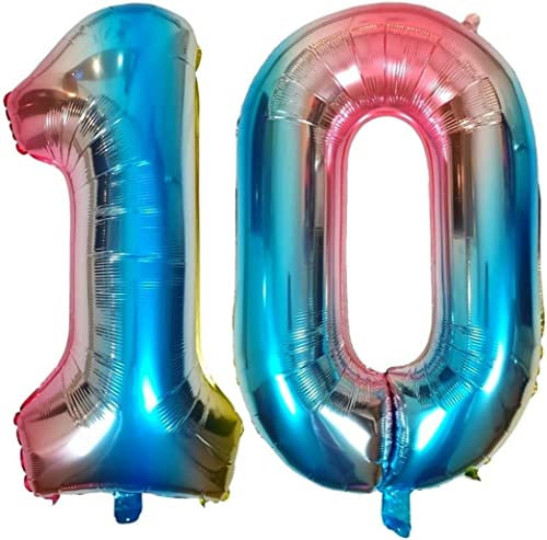 DIWULI XL Palloncini Numero 10, Palloncino 10 Anni Decorazioni, Blu Arcobaleno Pallone Numeri Gonfiabile Grande Ragazzo Ragazza, 10° Compleanno Decorazione, Feste, Matrimonio, Festa, Anniversario