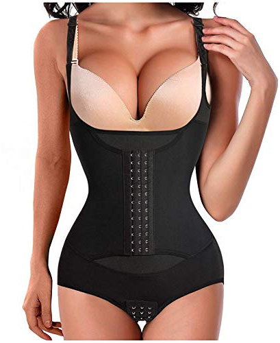 Chumian Women Waist Trainer Corset Firm Control Shapewear Slim Full Body Shaper Open Bust Bodysuit (Black, Medium)
