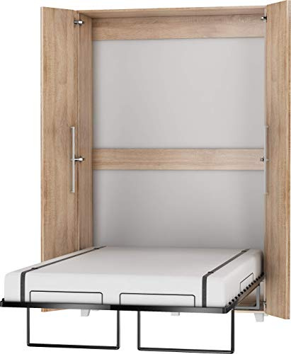 FurnitureByJDM Schrankbett 120x200 cm – Vertikales Klappbett für Platzersparnis – Kompaktes Klappbares Bett im Schrank – Teddy Wandbett (Eiche Sonoma)