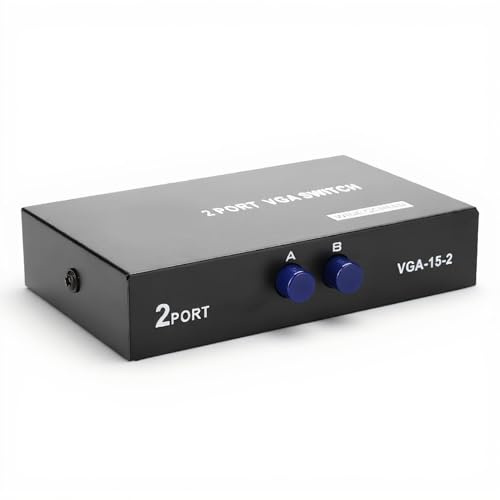 Caja de interruptores VGA,2 en 1 salida Conmutador VGA Divisor Sincronización de datos Interruptor de monitor VGA Divisor VGA, Adaptador para compartir video VGA de 2 puertos Conmutador manual 2 en 1