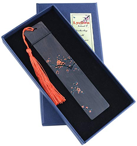 Naturholz-Lesezeichen, persönliche Holz-Lesezeichen für Bücherliebhaber in Geschenkbox, bemalte Pflaumenblüte