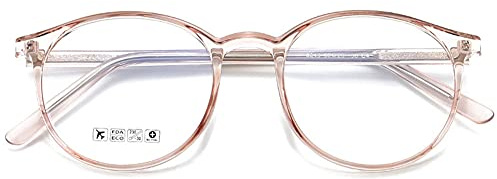 KOOSUFA Blåljusfilter glasögon retro rund ultralätt TR90 glasögonbågar anti-blåljus glasögon utan synlighet kvinnor datorglasögon gaming glasögon anti-trötthet med fodral, Transparent brun,