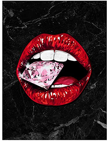 wandmotiv24 Deko Wandbild aus Acrylglas, Größe 40x30cm, Hochformat, Diamant im Mund, Marmor, Frau, Frauen Lippen Motive, Dekoration Wohnung modern, Deko, Acryl, Wanddeko Schlafzimmer M0048