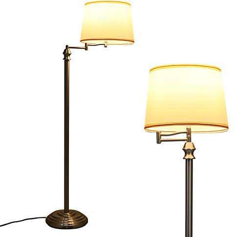 COSTWAY Stehlampe Standleuchte, Stehleuchte silber mit Basis & Lampenschirm zum Lesen, Moderne Wohnzimmerlampe Bodenlampe für Wohnzimmer Schlafzimmer Büro